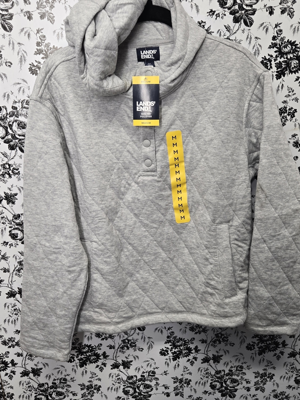 Lands' End Quilted Pullover Hoodie - Light Gray
